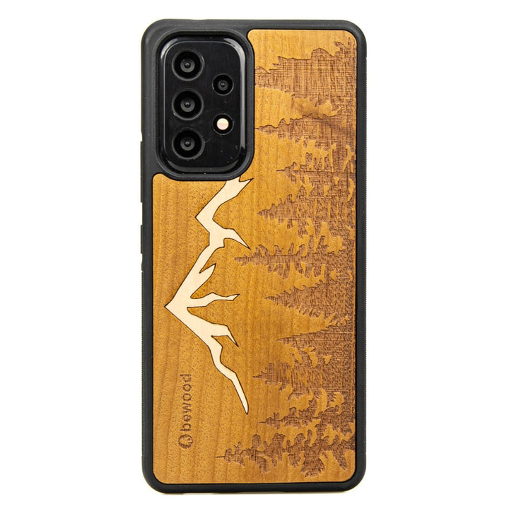 Bewood Handyhülle Holzetui Kompatibel mit Samsung Galaxy A53 5G Schutzhülle Hergestellt aus Naturholz Handwerkliche Präzision (Berge/Imbuia)