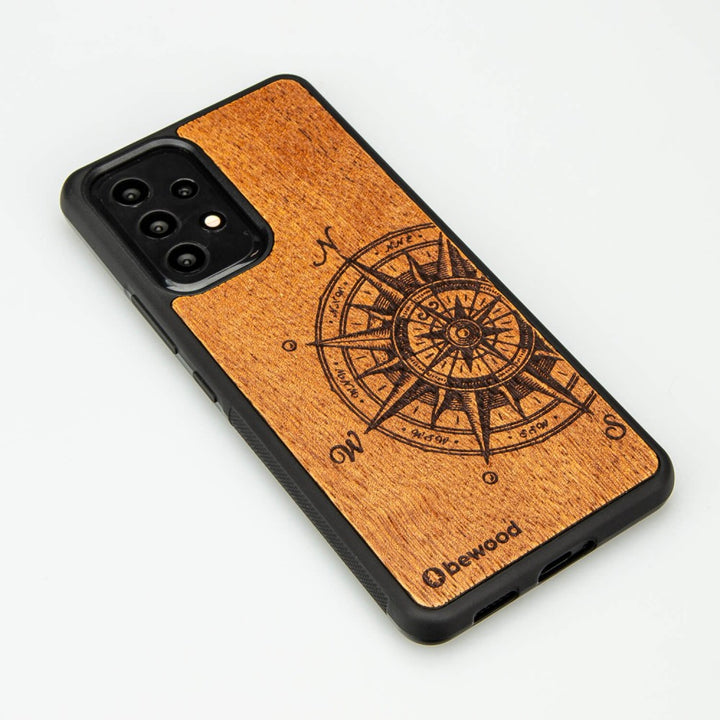 Bewood Handyhülle Holzetui Kompatibel mit Samsung Galaxy A53 5G Schutzhülle Hergestellt aus Naturholz Handwerkliche Präzision  (Traveler/Merbau)