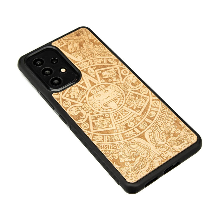 Bewood Handyhülle Holzetui Kompatibel mit Samsung Galaxy A53 5G Schutzhülle Hergestellt aus Naturholz Handwerkliche Präzision  (Aztekischer Kalender/Aniegre)
