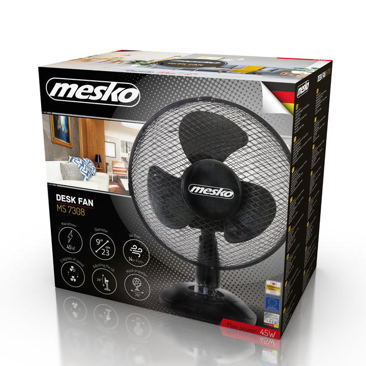 Tischventilator 23cm 45W Mesko MS 7308, Oszillation, zwei Lüfterstufen