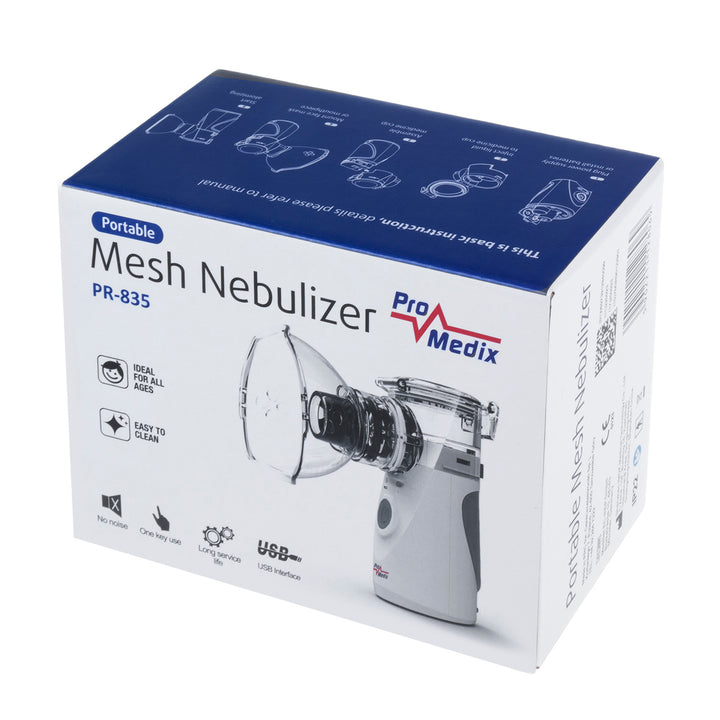 PR-835 Tragbarer Inhalationsgerät für Kinder und Erwachsene Geräuscharmer Inhalator Vernebler Zwei Masken Mundstück Vernebler-Set Stromversorgung über USB oder 2x AA Batterien Kompakt