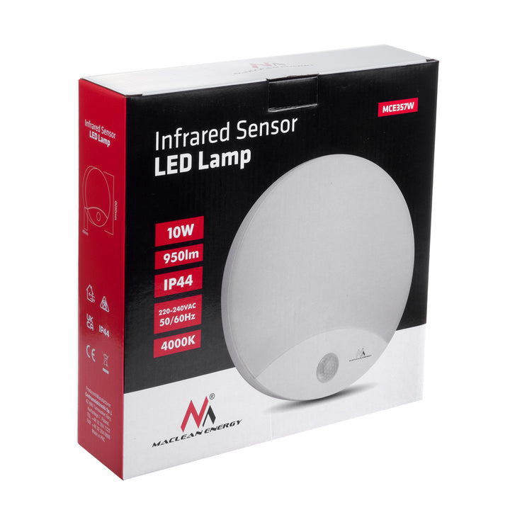 Maclean MCE357 W Bewegungsmelder LED Lampe infrarot 10W IP44 Naturweiß 4000K 900lm Weiß