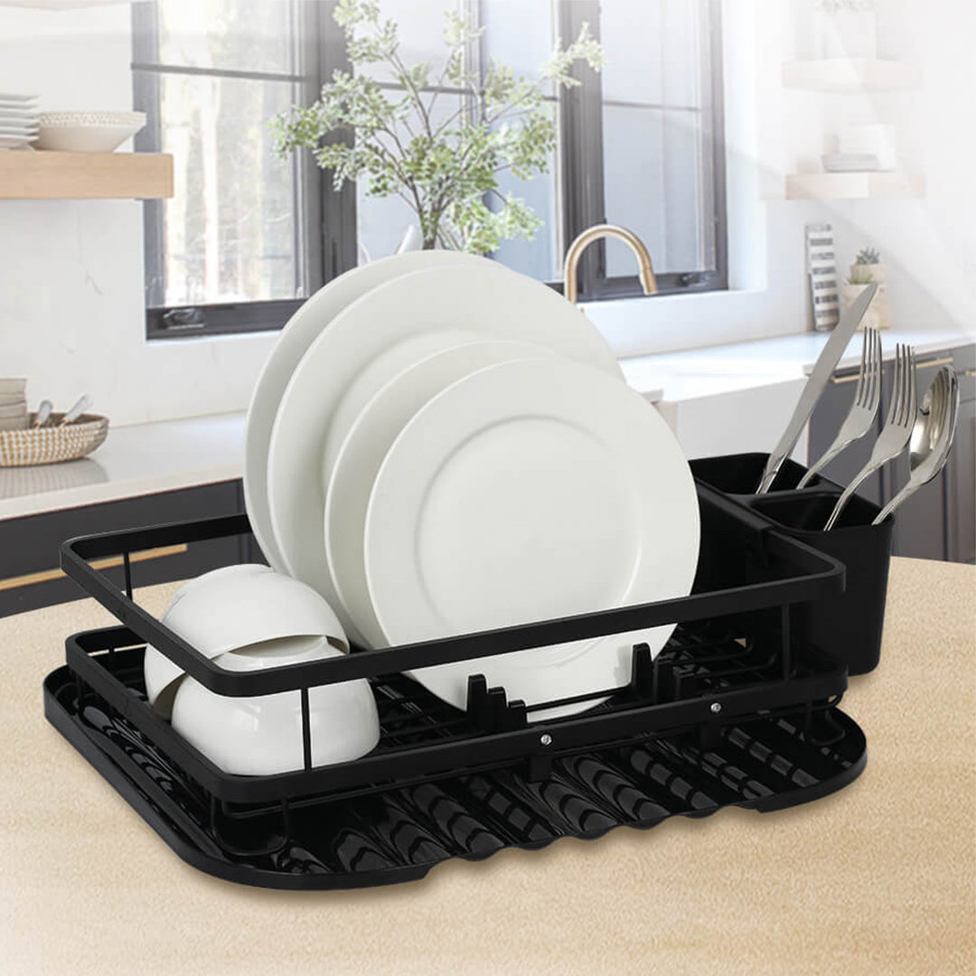 Maestro MR-1024 Geschirrabtropfer mit 2 Einlegeböden Geschirrtrockner mit Besteckeinsatz 40 cm Schwarz