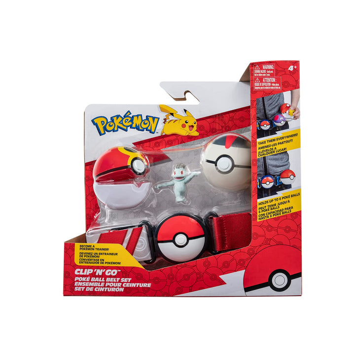 Pokémon PKW2717 - Clip and Go Pokéball Gürtel Set - Wiederball, Timerball & Machollo, offizielles Set mit Figur