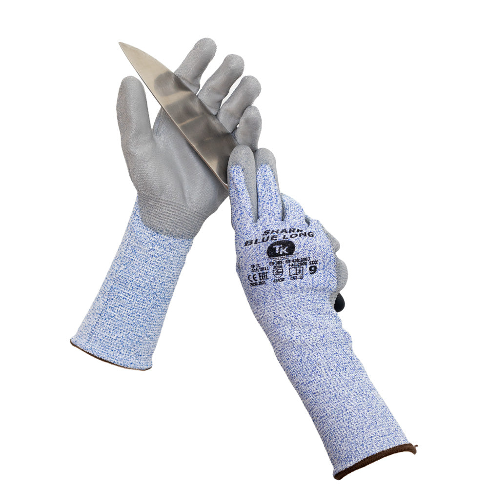Shark Blue Long Arbeitshandschuhe Montagehandschuhe mit Polyurethan-Beschichtung Reißfest Schnittschutzhandschuhe Extra Lange Stulpe 3x Paar  Größe:10