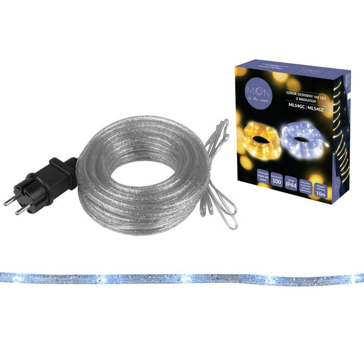 Weihnachtsbeleuchtung Beleuchtung Lichterkette Moon In The Room 100 LEDs Schnur mit Glitzer silber Lampen Kaltweiß