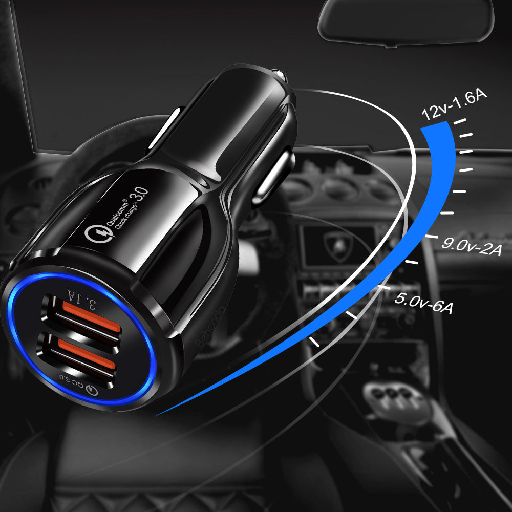 Maclean MCE478 2-Fach USB Ladegerät +1m USB Kabel Zigarettenanzünder Quick Charge 3.0 bis 30W Schnellladung KFZ 1xQC3.0 5V/3A, 9V/1.8A, 12V/1.6A 1x 5V/3.1A