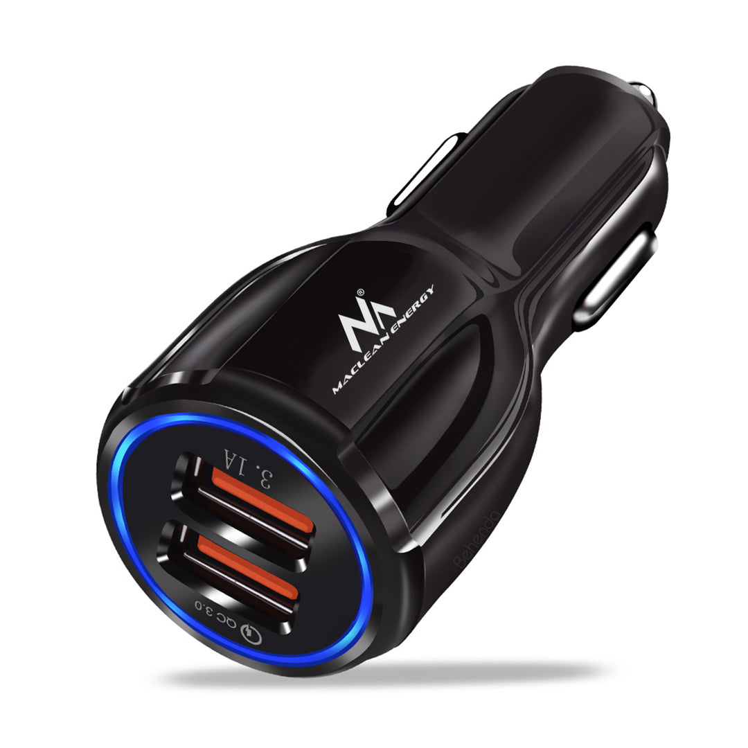 Maclean MCE478 2-Fach USB Ladegerät +1m USB Kabel Zigarettenanzünder Quick Charge 3.0 bis 30W Schnellladung KFZ 1xQC3.0 5V/3A, 9V/1.8A, 12V/1.6A 1x 5V/3.1A