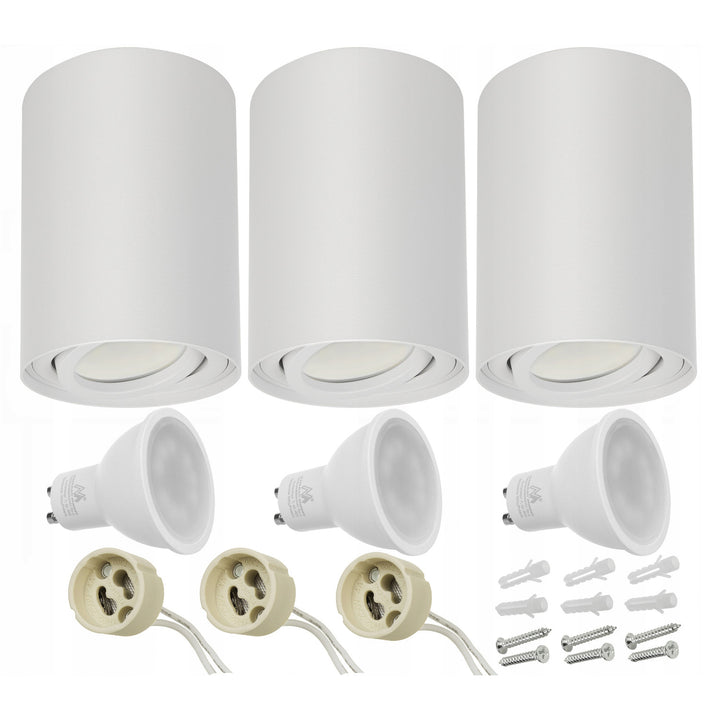 3x Maclean Round Plafond Weiß MCE422 + 3x LED Glühbirne GU10 5W 4000K