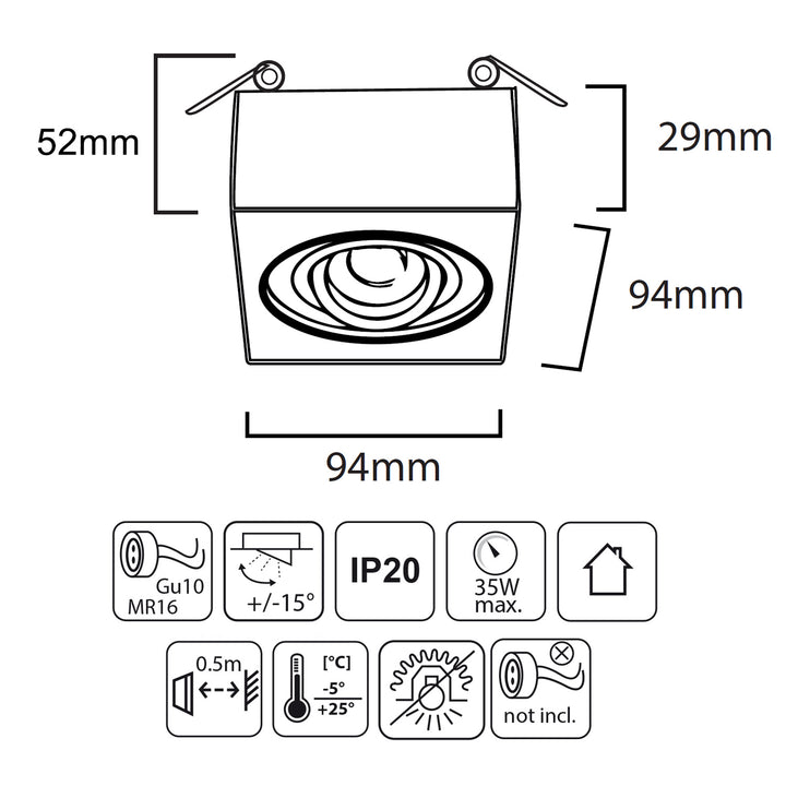 Unterputzleuchte MCE464 W 7W + Led GU10