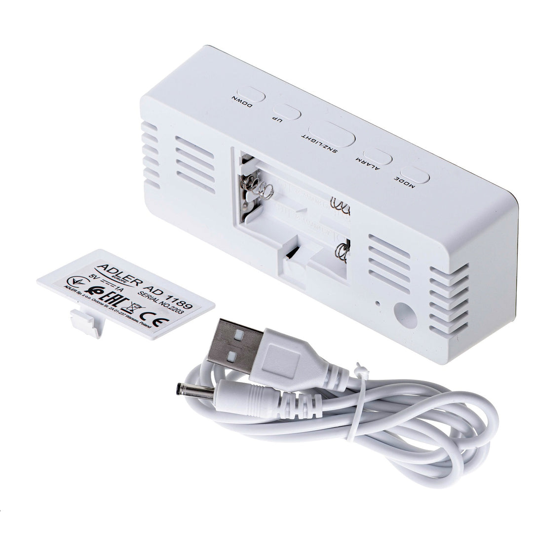 Wecker mit Raumtemperaturanzeige Alarm Datumsanzeige Weckeranzeige Hintergrundbeleuchtung Tischuhr Temperaturanzeige USB- oder batteriebetrieben (Weiß)