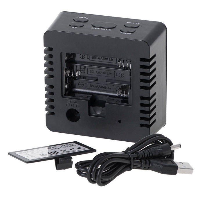 Wecker mit Raumtemperaturanzeige Alarm Datumsanzeige Weckeranzeige Hintergrundbeleuchtung Tischuhr Temperaturanzeige USB- oder batteriebetrieben (Schwarz)