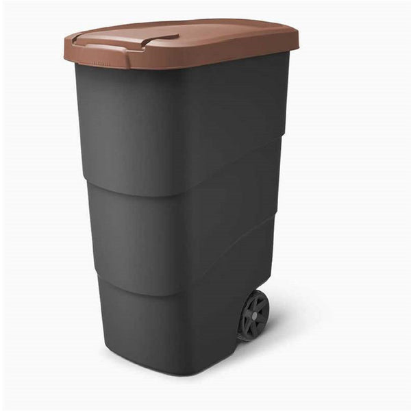 Wheeler 90L Müllbehälter mit Rädern und Deckel Mülltonne Müllgroßbehälter Großmülltonne Universaltonne Kunststoff Braun