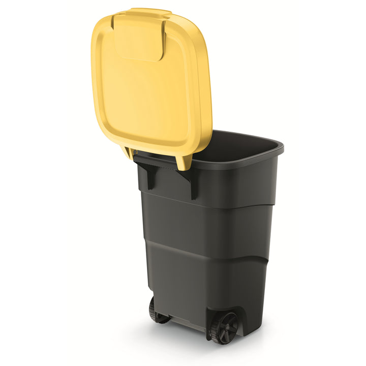 Wheeler 95L Müllbehälter mit Rädern und Deckel Mülltonne Müllgroßbehälter Großmülltonne Universaltonne Kunststoff (Gelb)
