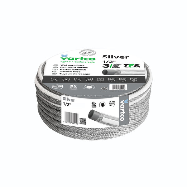 Vartco Silver TFS 3-lagiger Gartenschlauch Wasserschlauch Flexibel Anti Twist Schlauch Gartenbewässerung Flexischlauch UV-beständig 25 Bar 1/2" 30m