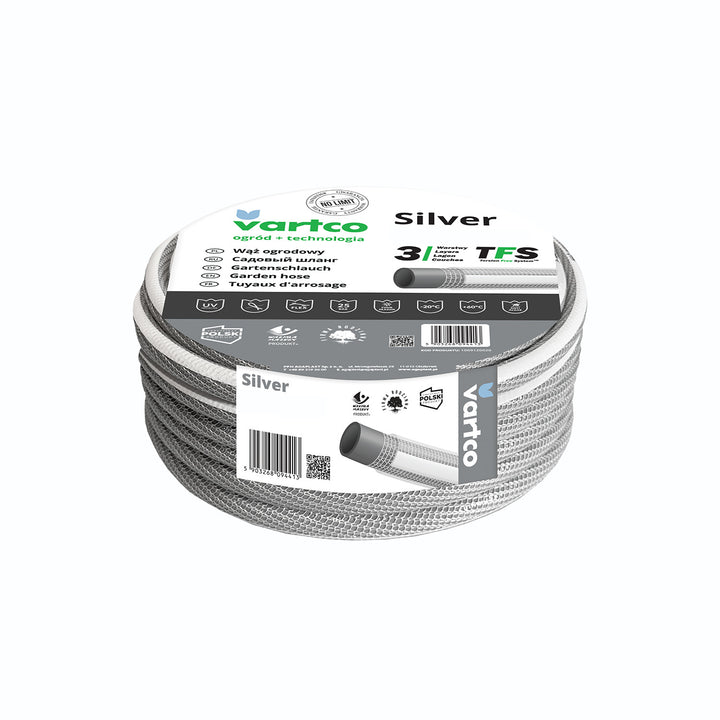 Vartco Silver TFS 3-lagiger Gartenschlauch Wasserschlauch Flexibel Anti Twist Schlauch Gartenbewässerung Flexischlauch UV-beständig 25 Bar  3/4" 30m