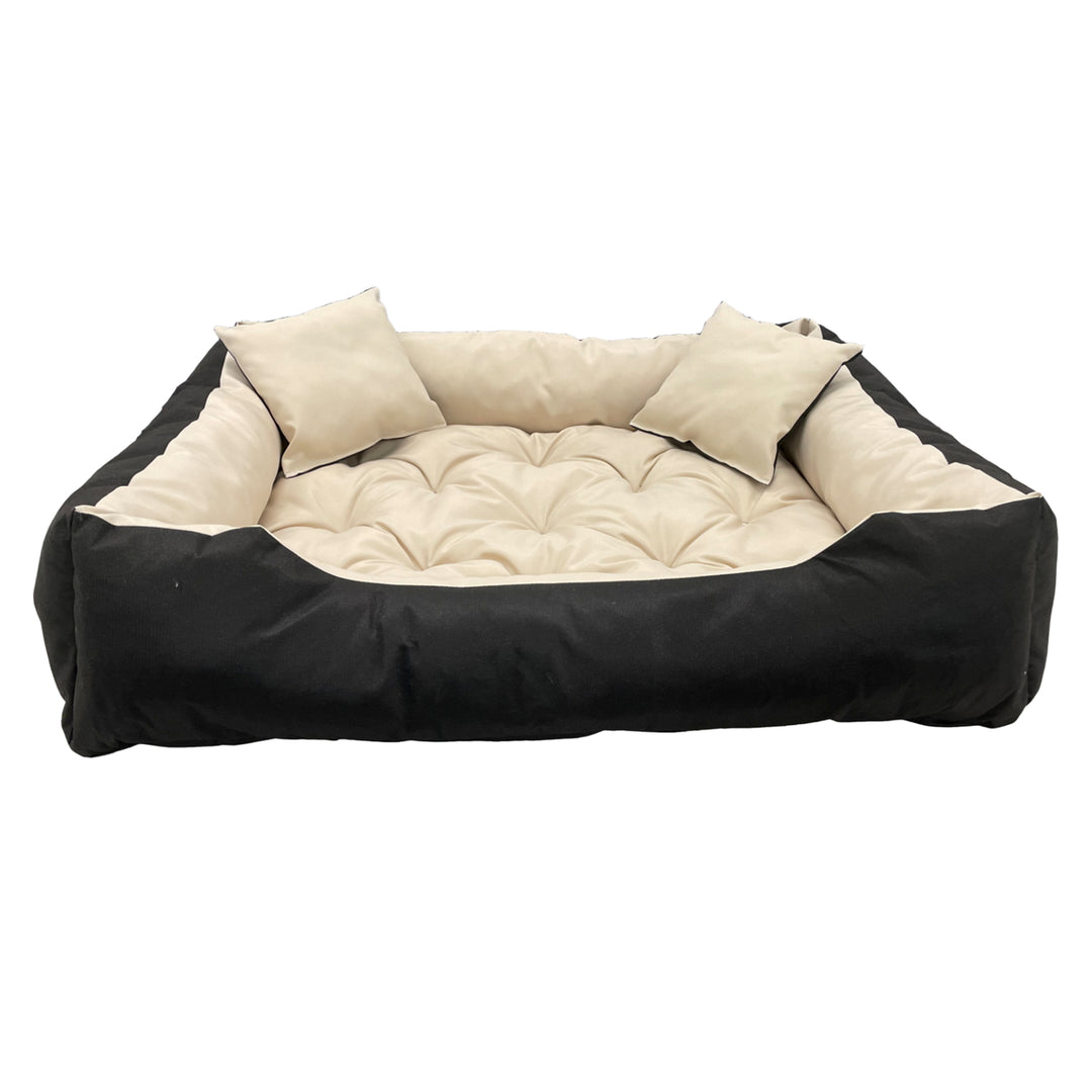 Ecco Hunde- und Katzenbett mit Kissen Beige & Schwarz Wasserdichtes Nylon Haustier Waschbar Wasserdichtes Material Innengröße: 40x30 / Außengröße: 55x45cm Schwarz