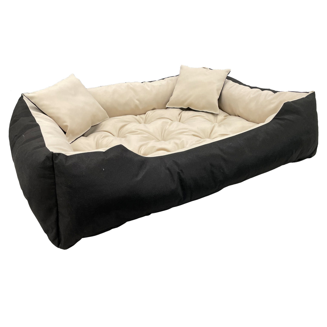 Ecco Hunde- und Katzenbett mit Kissen Beige & Schwarz Wasserdichtes Nylon Haustier Waschbar Wasserdichtes Material Innengröße: 40x30 / Außengröße: 55x45cm Schwarz