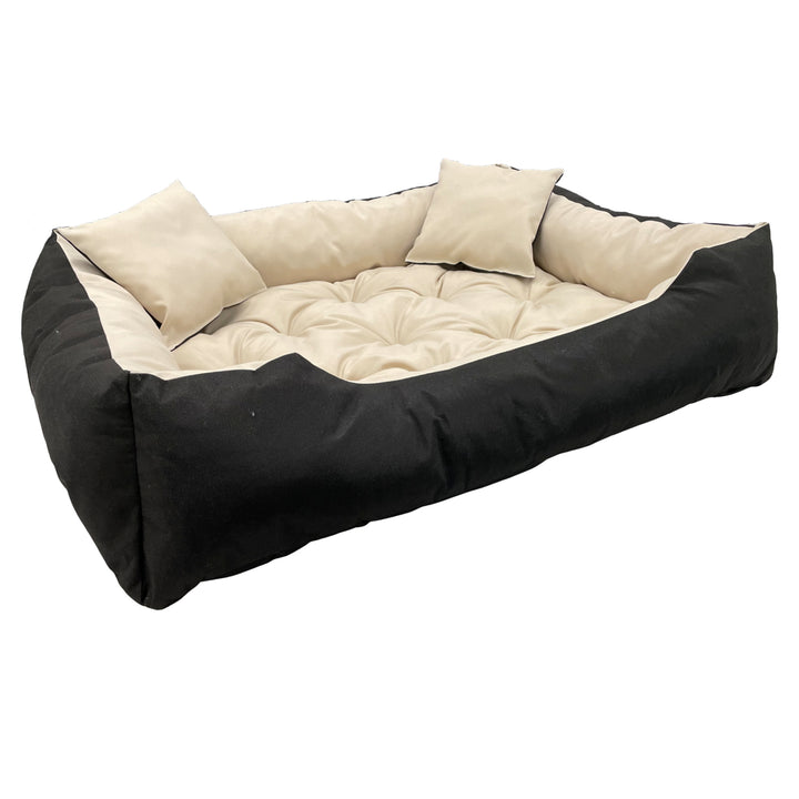 Ecco Hunde- und Katzenbett mit Kissen Beige & Schwarz Wasserdichtes Nylon Haustier Waschbar Wasserdichtes Material Innengröße: 40x30 / Außengröße: 55x45cm Schwarz