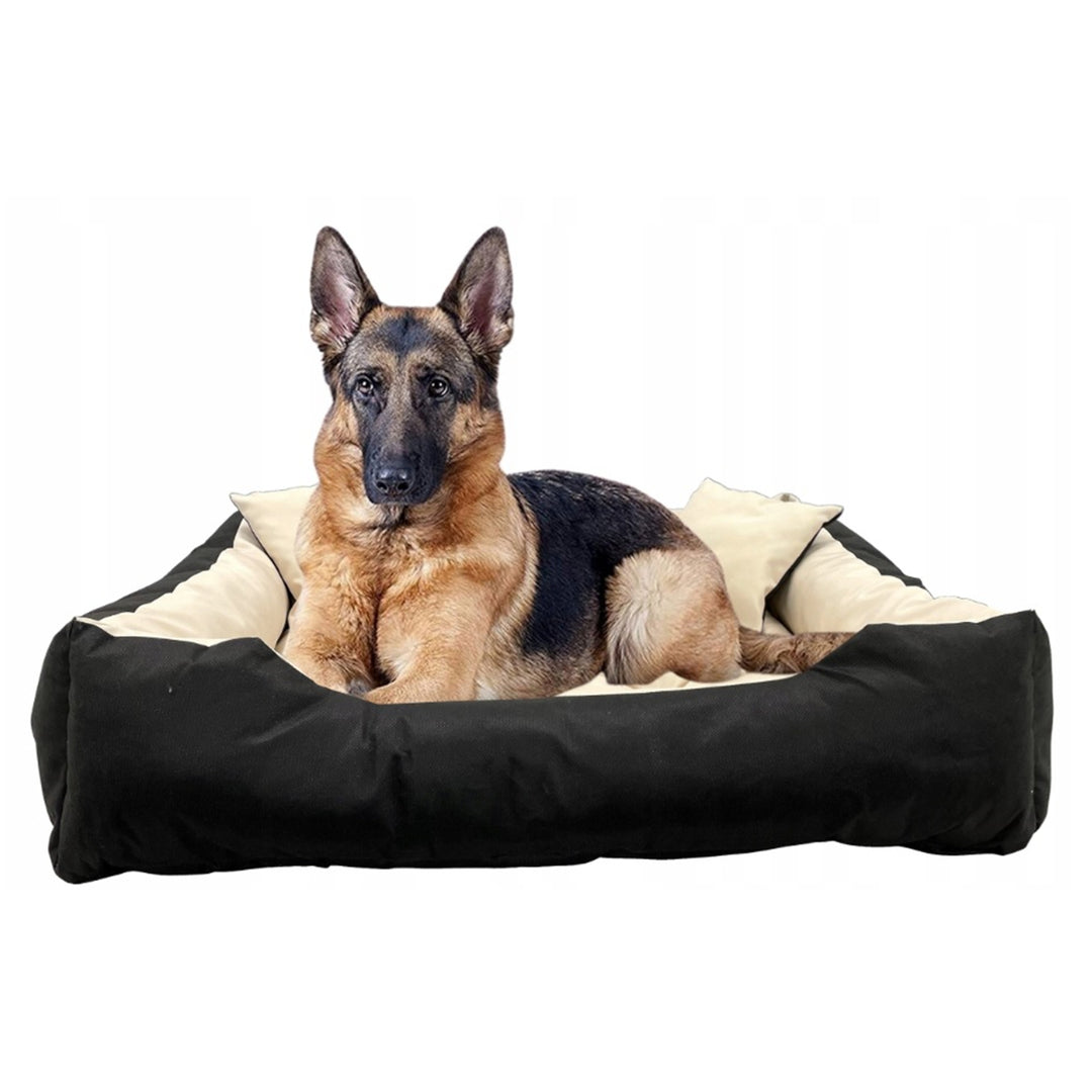 Ecco Hunde- und Katzenbett mit Kissen Beige & Schwarz Wasserdichtes Nylon Haustier Waschbar Wasserdichtes Material Innengröße: 40x30 / Außengröße: 55x45cm Schwarz