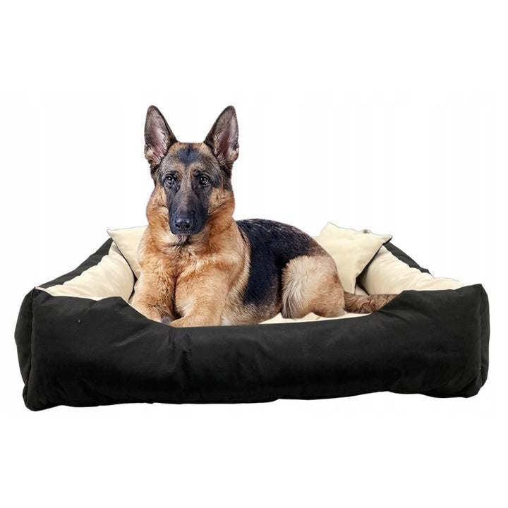 Ecco Hunde- und Katzenbett mit Kissen Beige & Schwarz Wasserdichtes Nylon Haustier Waschbar Wasserdichtes Material Innengröße: 40x30 / Außengröße: 55x45cm Schwarz