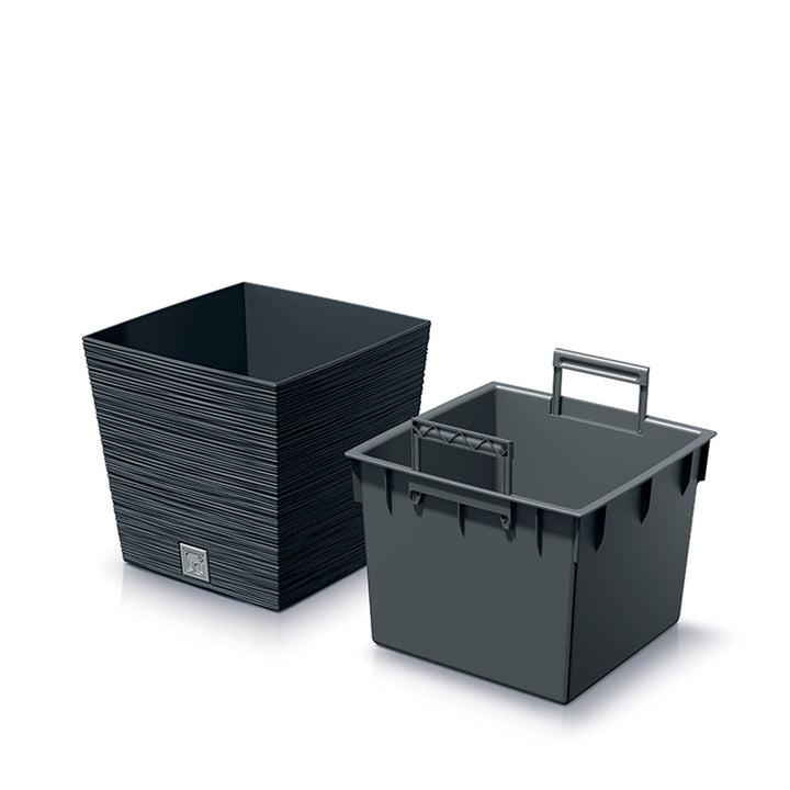 Prosperplast Furu Square Low Blumentopf mit Einsatz DFS240-S433 - Farbe Anthrazit