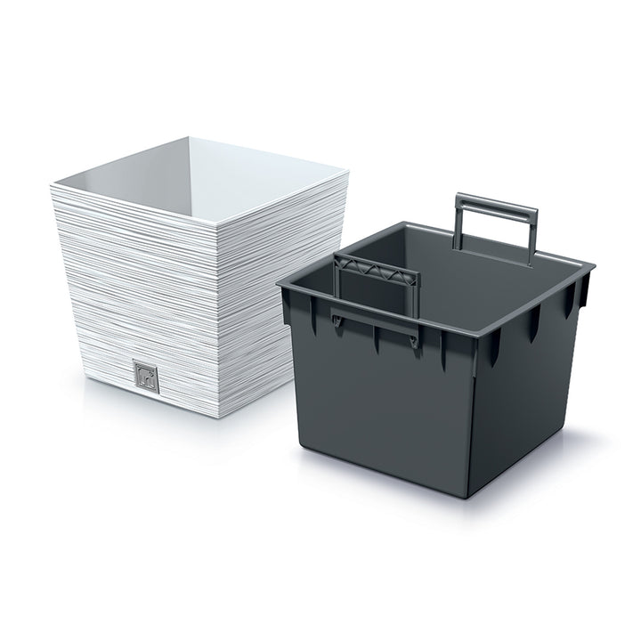 Prosperplast Furu Square Low Blumentopf mit Einsatz DFS300-S449 - weiß