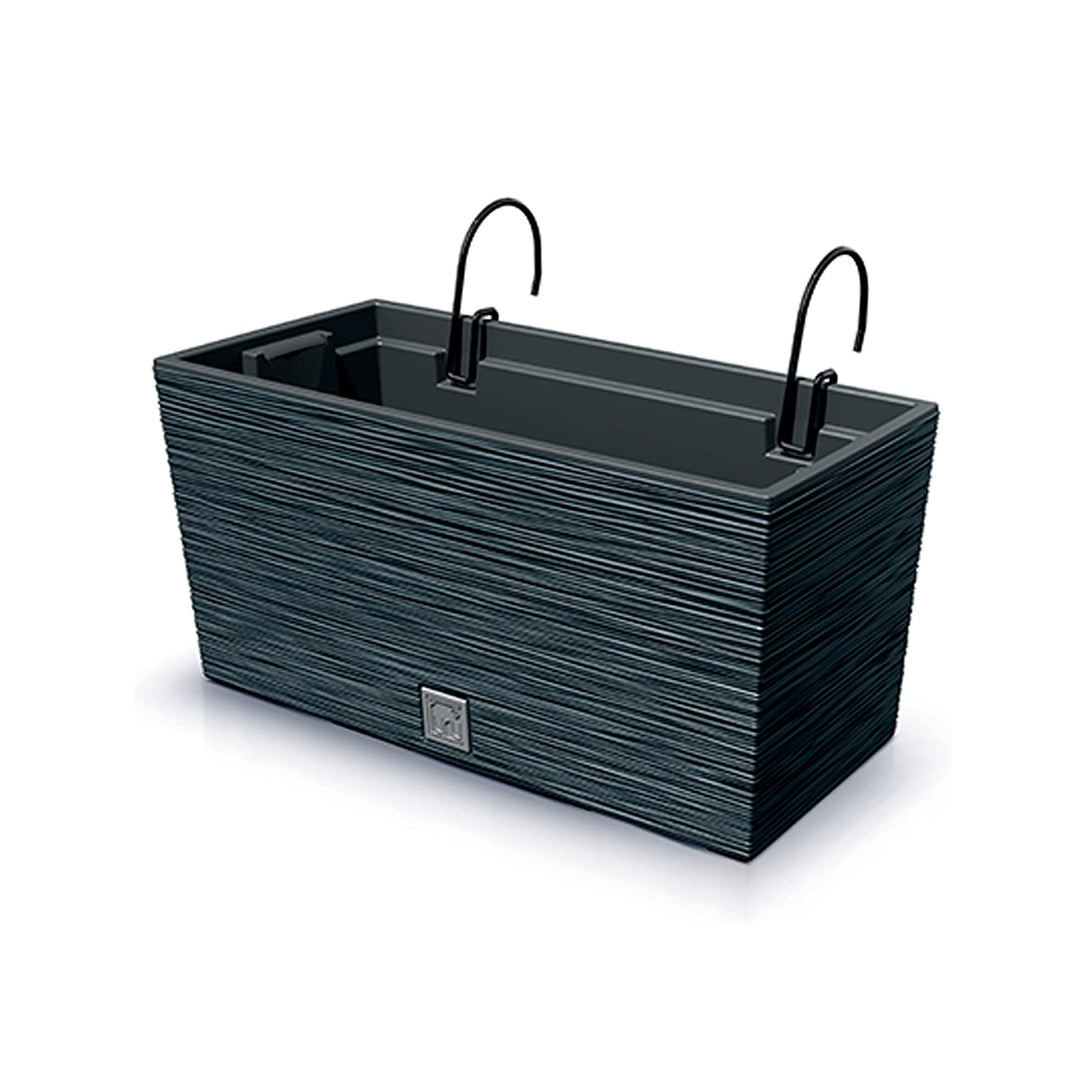 Prosperplast 2in1 Blumenkasten mit Innenkasten Balkonkasten mit Metall-Halterung Riffel Optik Kunststoff Rechteckig (Anthrazit)
