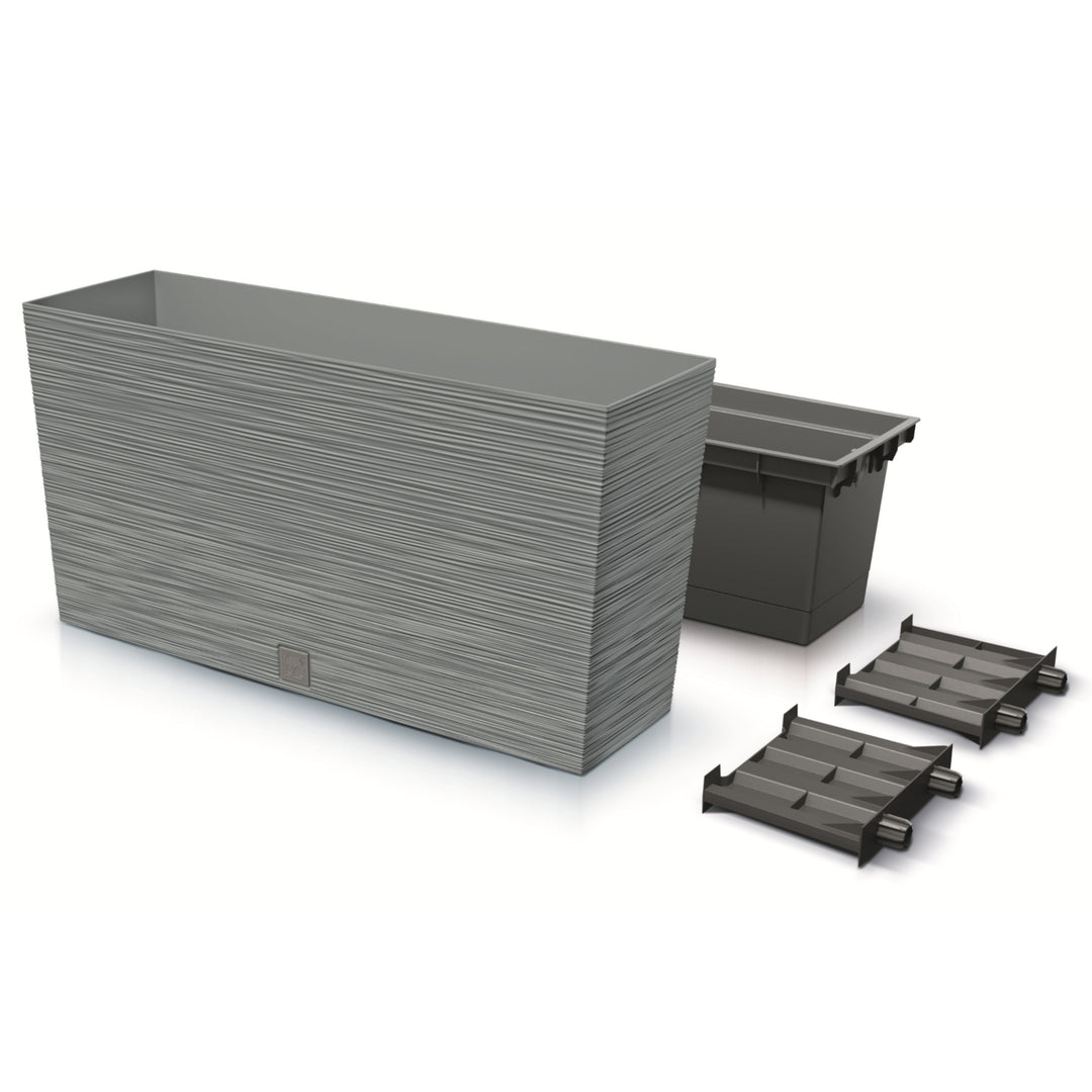 Prosperplast Furu Case Middle Pflanzkübel mit Innentopf Pflanztrog Blumentrog für Innen- und Außenbereich Rechteckig Kunststoff 77x23,5x41cm (Beton)