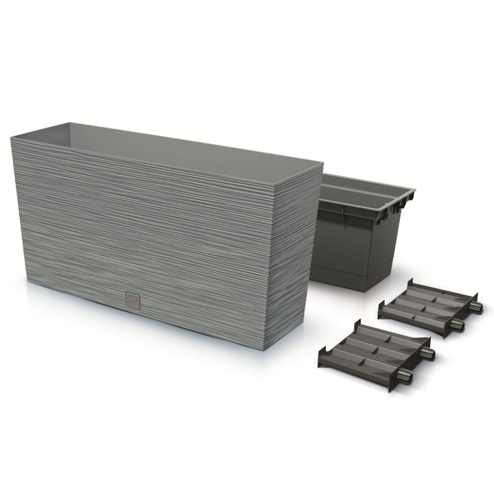 Prosperplast Furu Case Middle Pflanzkübel mit Innentopf Pflanztrog Blumentrog für Innen- und Außenbereich Rechteckig Kunststoff 77x23,5x41cm (Beton)