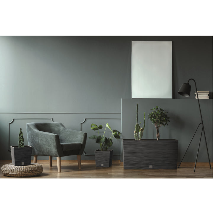 Prosperplast Furu Case Middle Pflanzkübel mit Innentopf Pflanztrog Blumentrog für Innen- und Außenbereich Rechteckig Kunststoff 77x23,5x41cm (Beton)