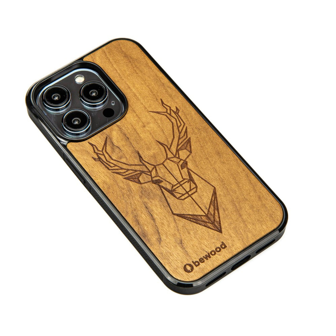 Bewood Handyhülle Holzetui Kompatibel mit iPhone 14 Pro Schutzhülle Hergestellt aus Naturholz Handwerkliche Präzision (Hirsch/Imbuia)