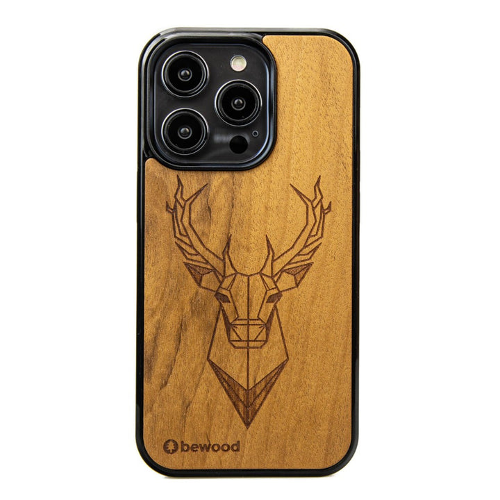 Bewood Handyhülle Holzetui Kompatibel mit iPhone 14 Pro Schutzhülle Hergestellt aus Naturholz Handwerkliche Präzision (Hirsch/Imbuia)