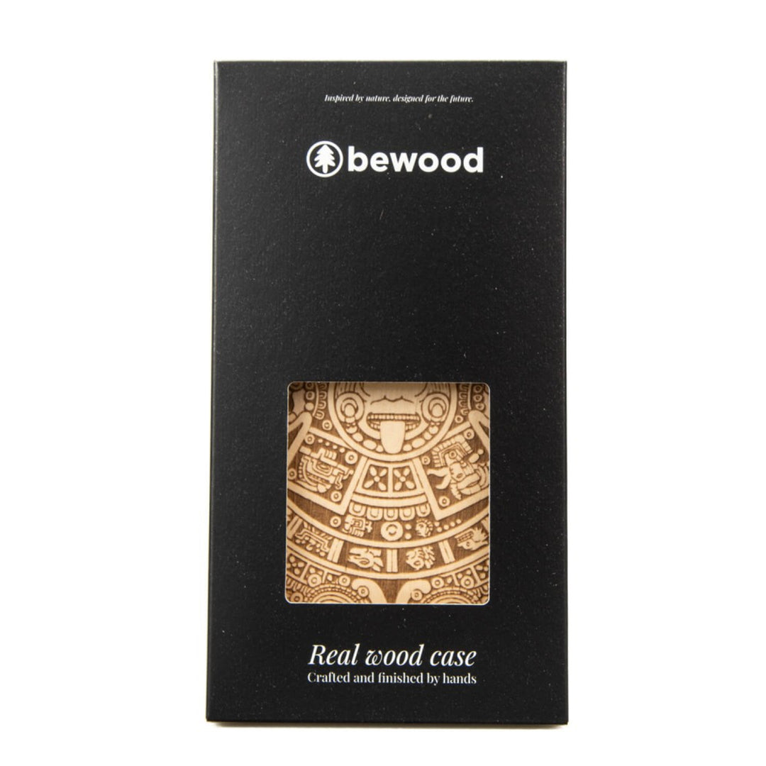 Bewood Handyhülle Holzetui Kompatibel mit iPhone 14 Pro Schutzhülle Hergestellt aus Naturholz Handwerkliche Präzision  (Aztekischer Kalender/Aniegre)