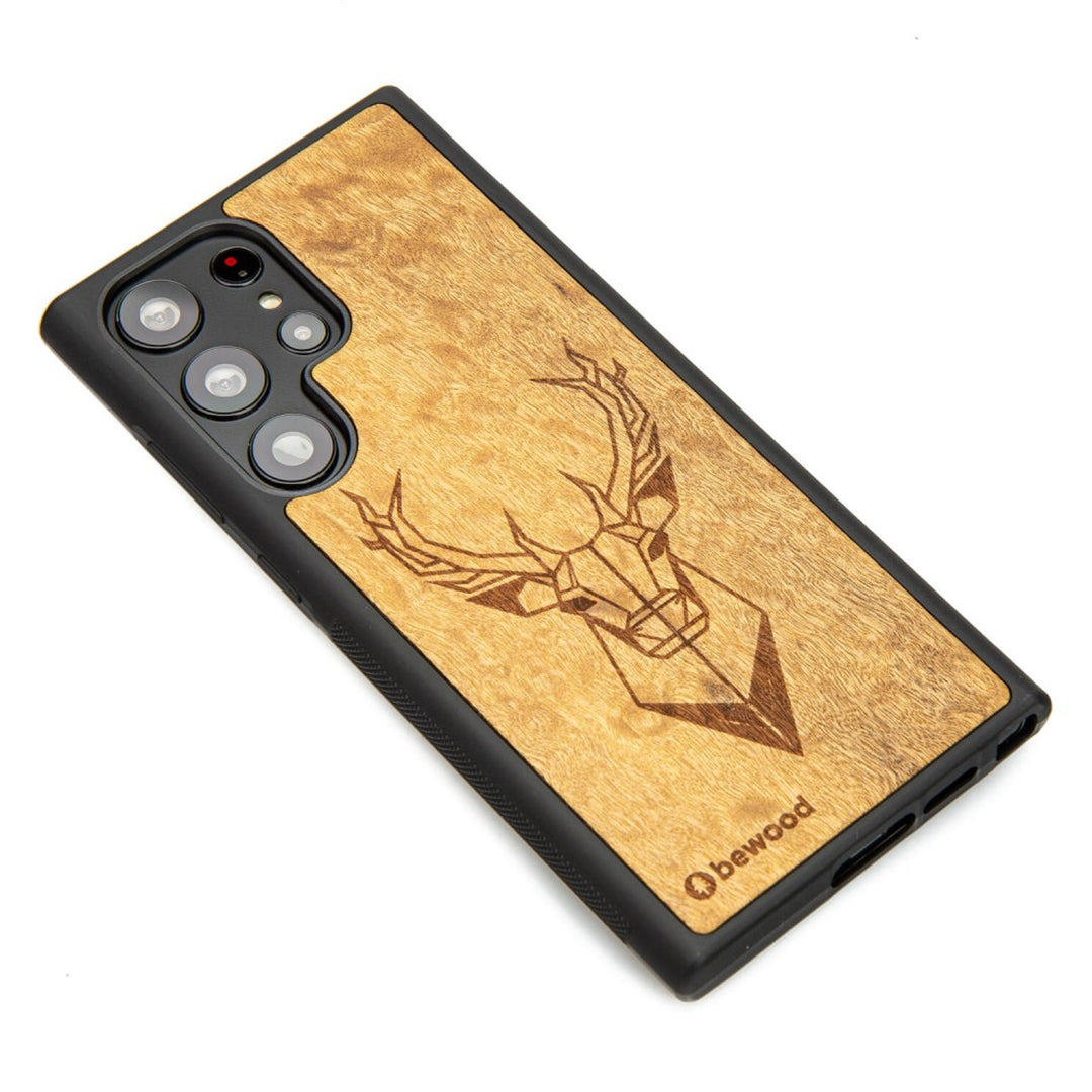 Bewood Handyhülle Holzetui Kompatibel mit Samsung Galaxy S23 Ultra Schutzhülle Hergestellt aus Naturholz Handwerkliche Präzision (Hirsch/Imbuia)