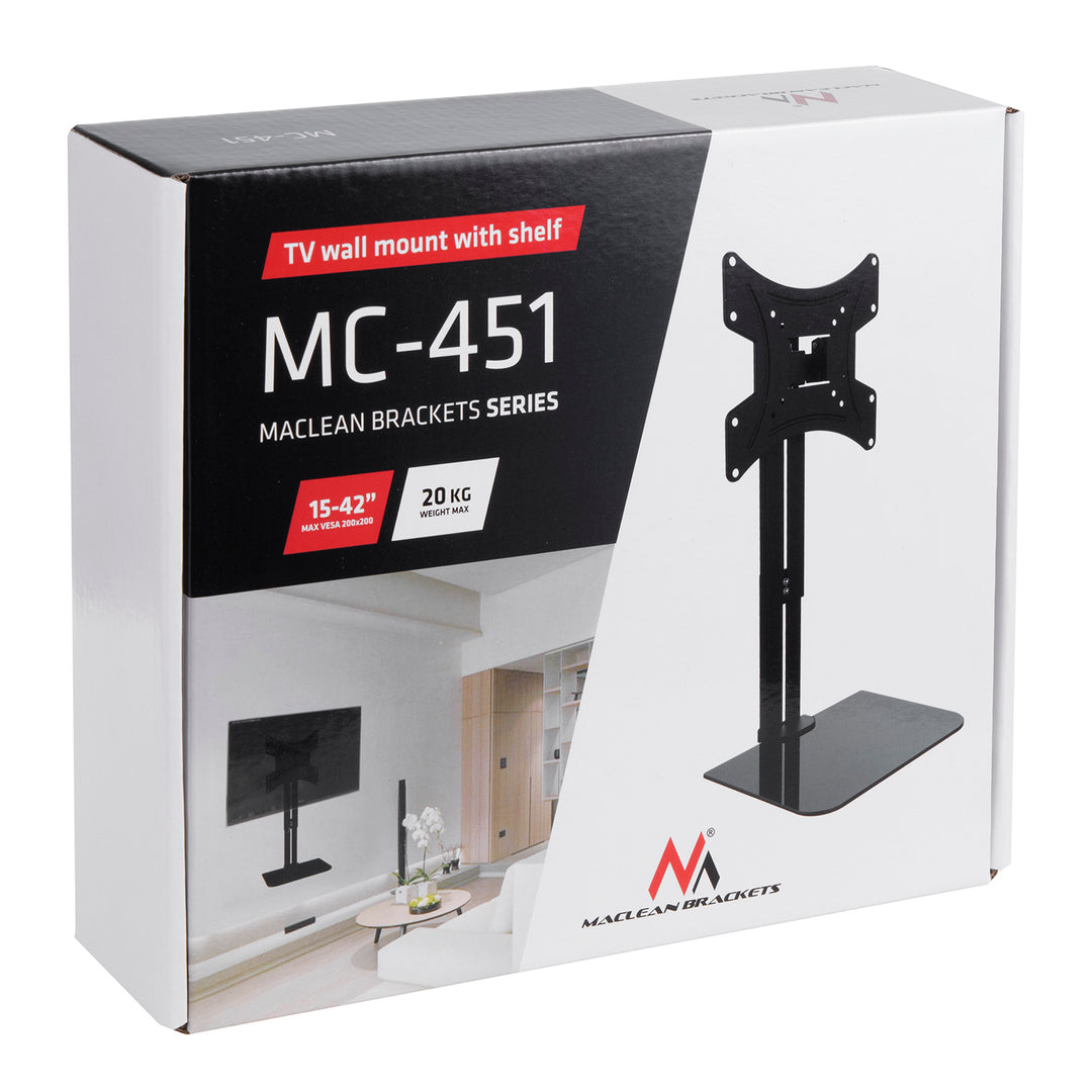 Wandhalterung für Fernseher mit Ablage Maclean, max. 20 kg, max. VESA 200x200, für Fernseher 15-42", MC-451
