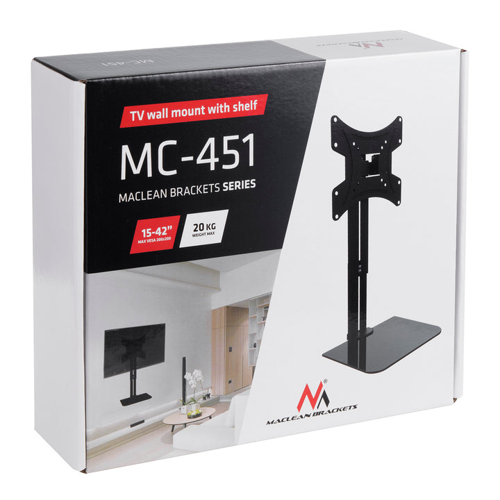 Wandhalterung für Fernseher mit Ablage Maclean, max. 20 kg, max. VESA 200x200, für Fernseher 15-42", MC-451
