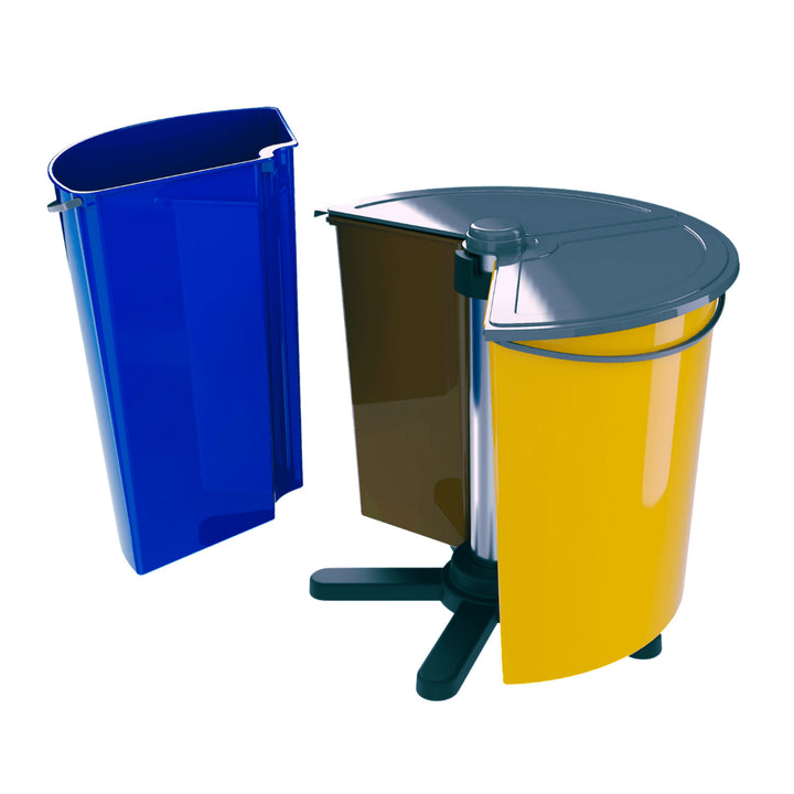 SMARTECO Ecobin Drehbarer Sortierabfallbehälter mit 3 herausnehmbaren Fächern Deckel rund Mülltrennung Recycling ECO 3x 11.7L