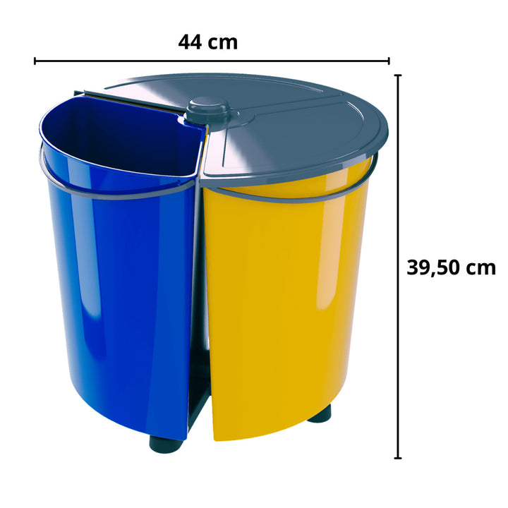 SMARTECO Ecobin Drehbarer Sortierabfallbehälter mit 3 herausnehmbaren Fächern Deckel rund Mülltrennung Recycling ECO 3x 11.7L