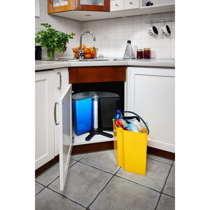 SMARTECO Ecobin Drehbarer Sortierabfallbehälter mit 3 herausnehmbaren Fächern Deckel rund Mülltrennung Recycling ECO 3x 11.7L