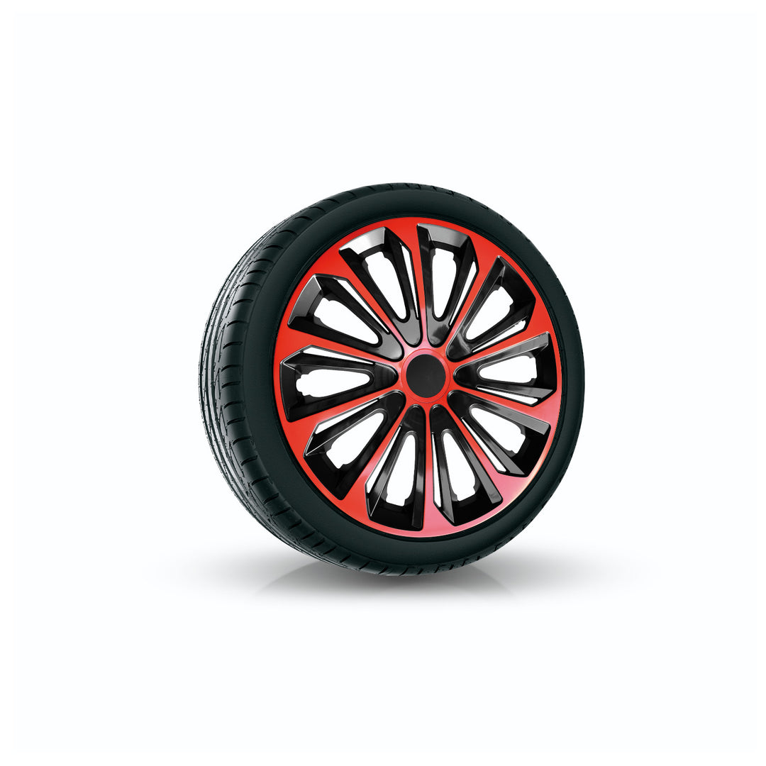 NRM Strong Duo Radzierblenden für Stahlfelgen Zweifarbige Radkappen Satz 4er Set Auto KFZ Fahrzeug Geeignet ür die meisten Marken und Felgen ABS-Kunststoff Rot/Schwarz 16"