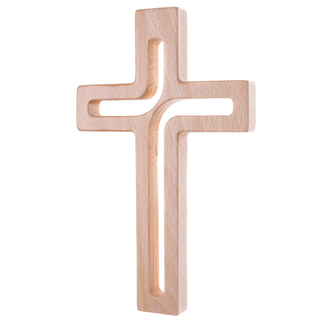 Hängendes Kreuz aus Buchenholz Modern Wandkreuz Kruzifix Glatte Oberfläche Hängend Holzkreuz (Naturholz, 18x12x1,5cm)