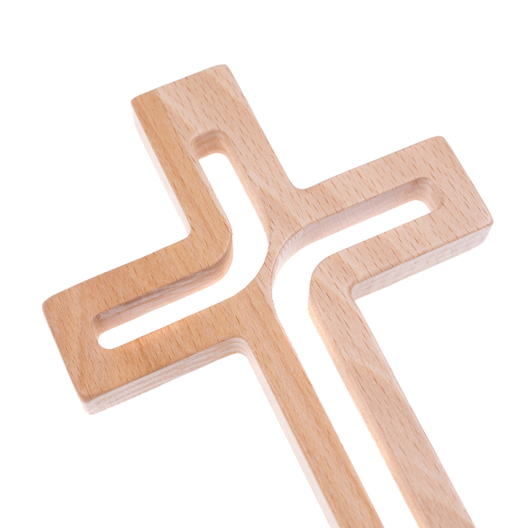 Hängendes Kreuz aus Buchenholz Modern Wandkreuz Kruzifix Glatte Oberfläche Hängend Holzkreuz (Naturholz, 18x12x1,5cm)