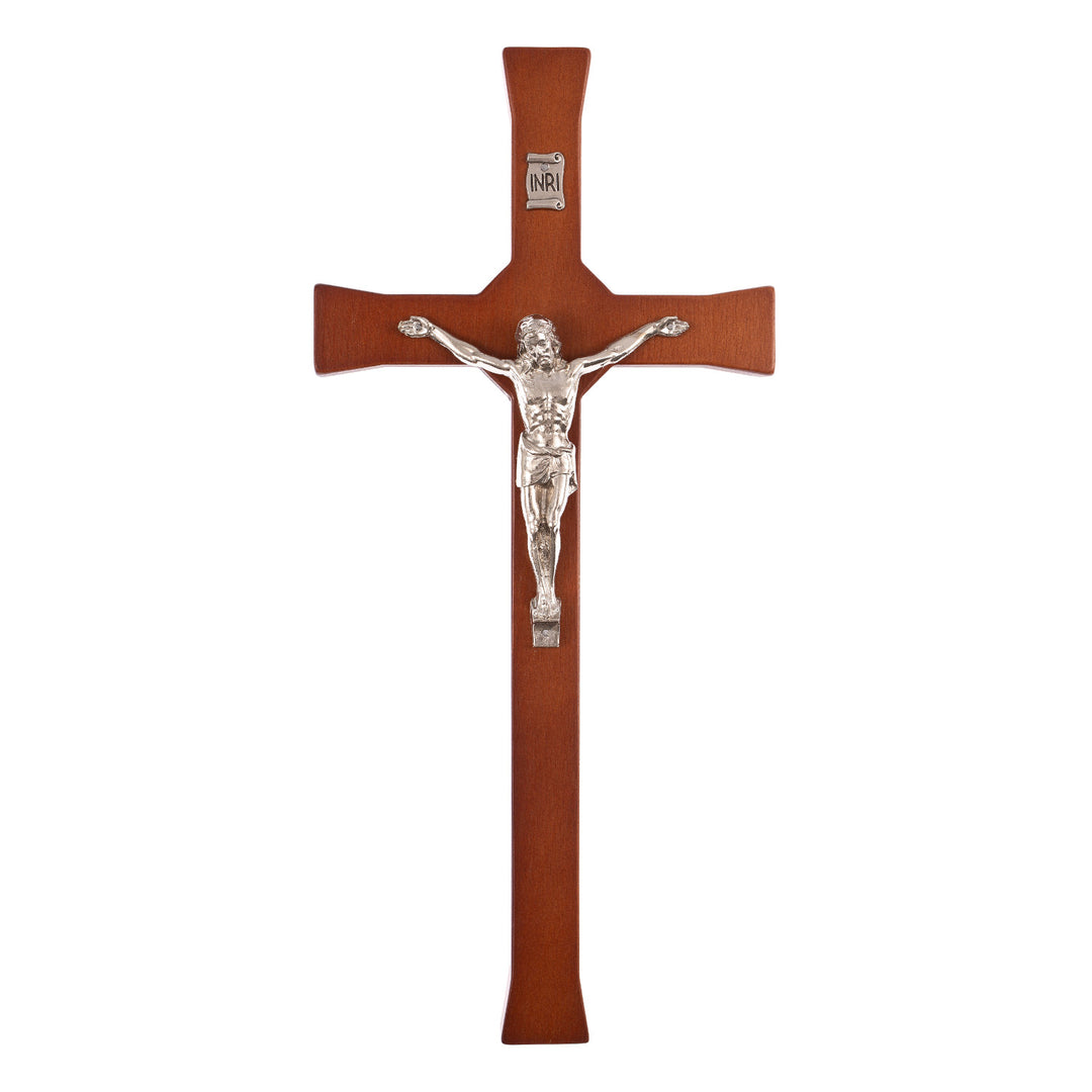 Hängendes klassisches Kreuz mit einem gestreiften Kreuz braun 18x8x1,4cm