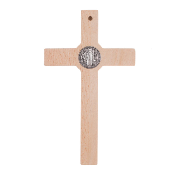 Hölzernes hängendes St. Benedikts Kreuz mit Christus natur 28x16x1.8cm