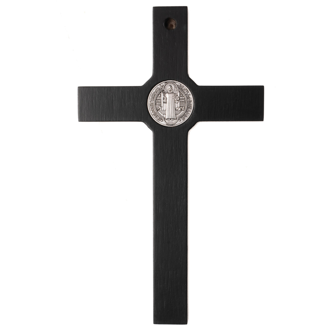 Hängendes Kreuz des Heiligen Benedikt mit dem Passionskreuz Hängekreuz aus Buchenholz (Schwarz, 28x16x1,8cm)