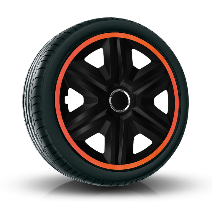 NRM Fast Lux Radzierblenden für Stahlfelgen Zweifarbige Radkappen Satz 4er Set Auto KFZ Fahrzeug Geeignet ür die meisten Marken und Felgen ABS-Kunststoff (Schwarz/Orange, 14")