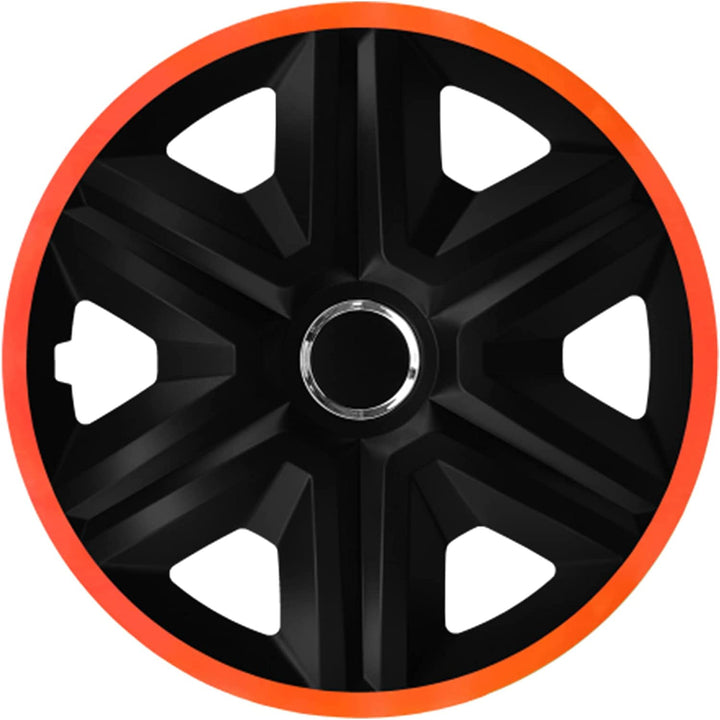 NRM Fast Lux Radzierblenden für Stahlfelgen Zweifarbige Radkappen Satz 4er Set Auto KFZ Fahrzeug Geeignet ür die meisten Marken und Felgen ABS-Kunststoff (Schwarz/Orange, 15")