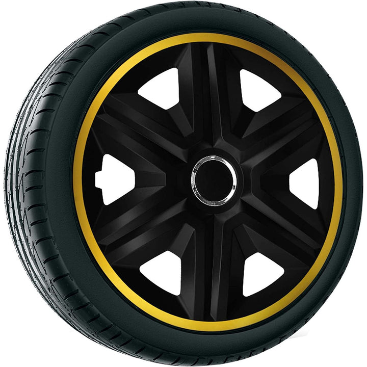 NRM Fast Lux Radzierblenden für 14" Stahlfelgen Zweifarbige Radkappen Satz 4er Set Auto KFZ Fahrzeug Geeignet ür die meisten Marken und Felgen ABS-Kunststoff Schwarz/Gold