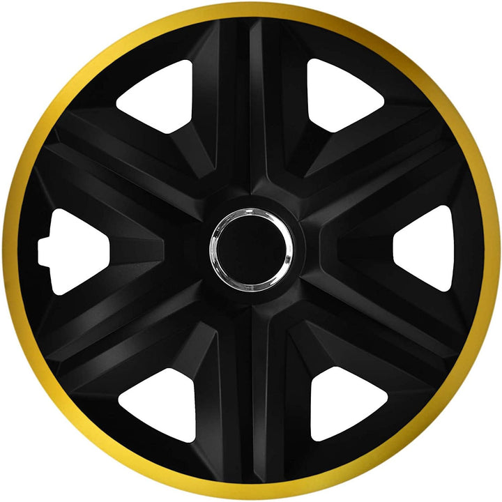 NRM Fast Lux Radzierblenden für 14" Stahlfelgen Zweifarbige Radkappen Satz 4er Set Auto KFZ Fahrzeug Geeignet ür die meisten Marken und Felgen ABS-Kunststoff Schwarz/Gold